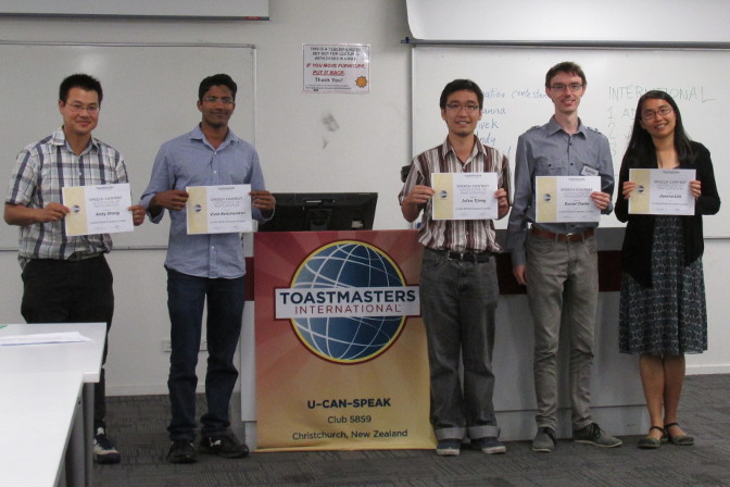 Participants at the Evaluation Contest at U-CAN-SPEAK Toastmasters Christchurch